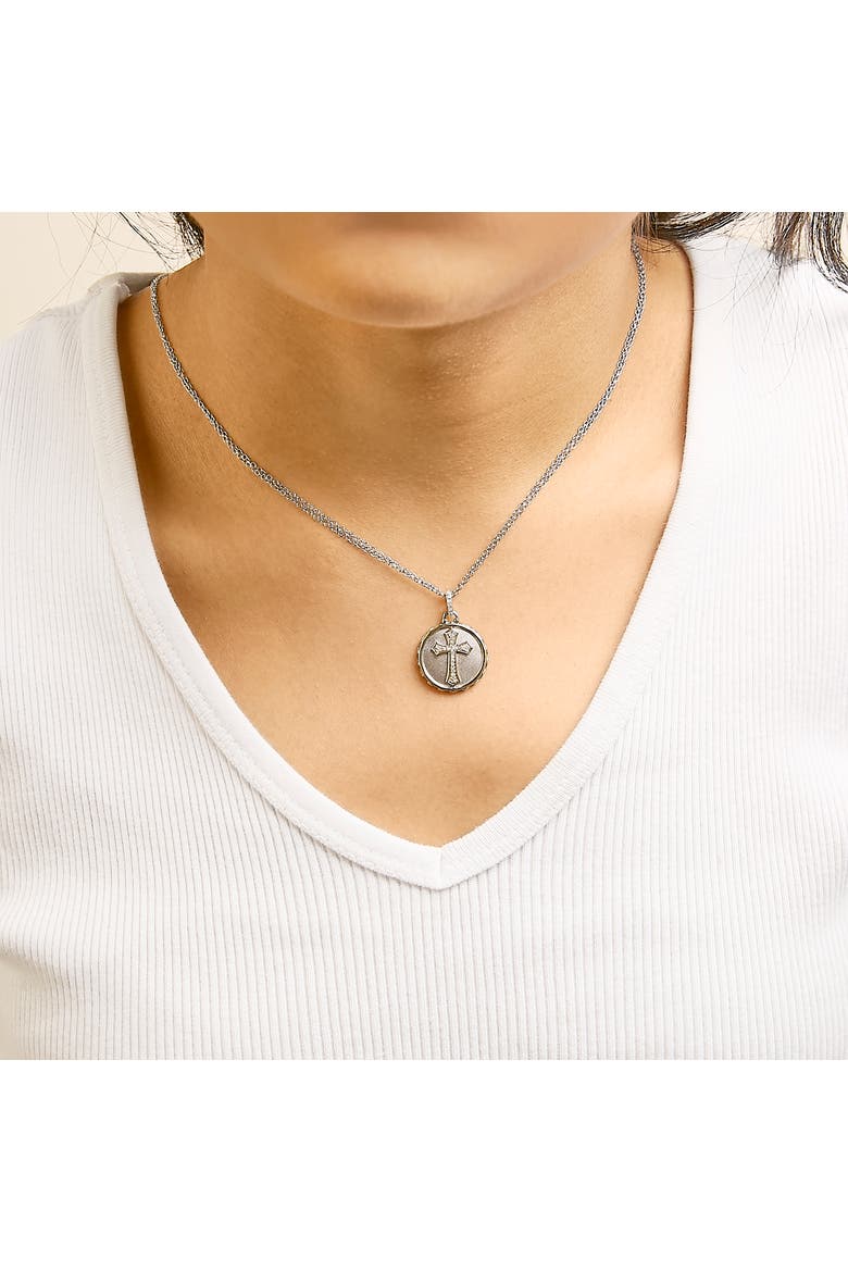 14K Yellow Gold Plated Sterling Silver 1/10 Cttw Diamond Cross Medallion Pendant Necklace, Alternate, color, Yellow Gold over Silver