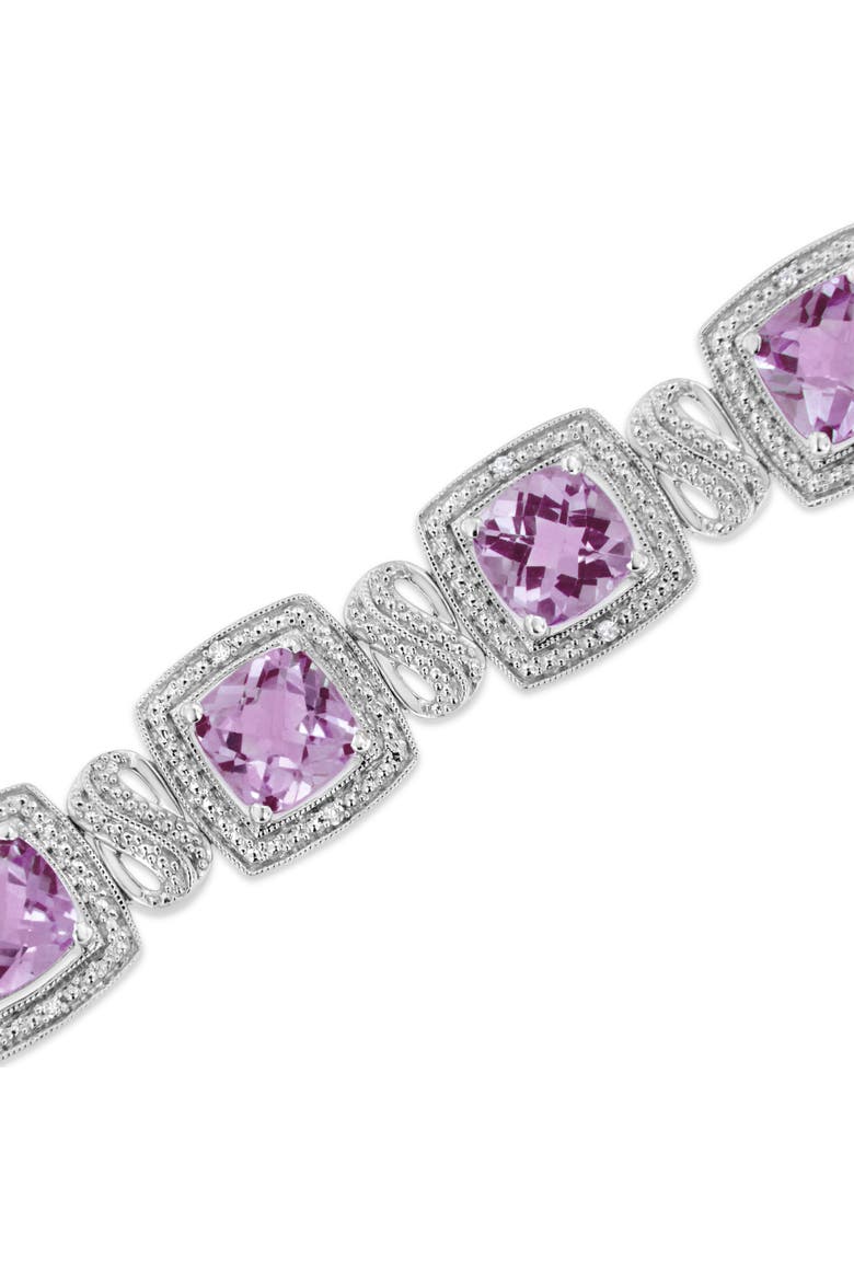 Silver 7x7 mm Cushion Purple Amethyst and 1/10 cttw Diamond Tennis Bracelet, Alternate, color, White