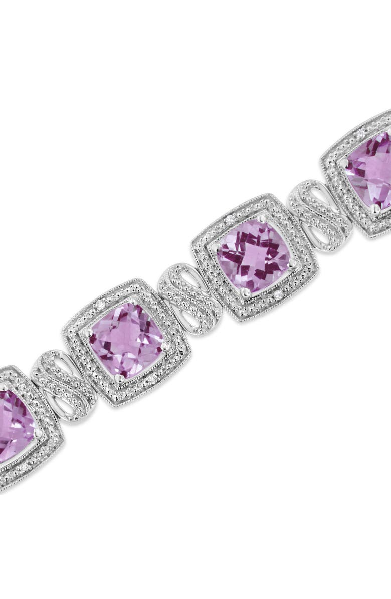 Haus of Brilliance Silver 7x7 mm Cushion Purple Amethyst and 1/10 cttw Diamond Tennis Bracelet, Alternate, color, White
