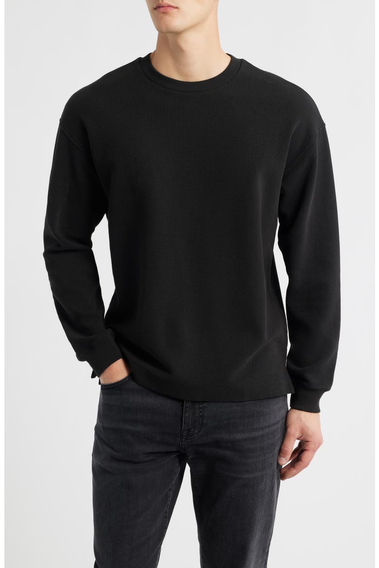 Long Sleeve Waffle Stitch T-Shirt, Main, color, BLACK