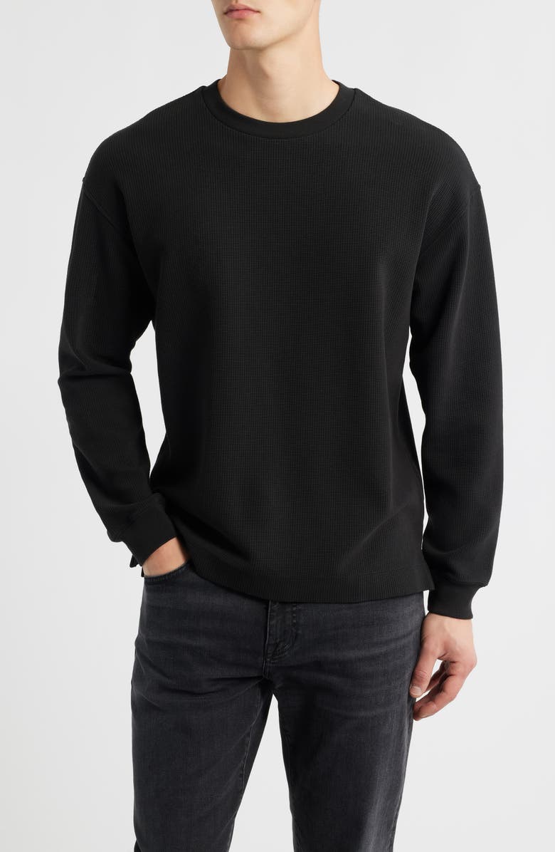 FRAME Long Sleeve Waffle Stitch T-Shirt, Main, color, Black