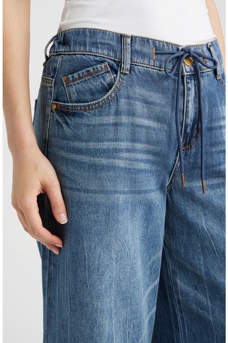 Flower Appliqué High Waist Wide Leg Jeans, Alternate, color, MID BLUE ARTISANAL