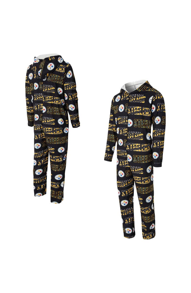 CONCEPTS SPORT Men
s Concepts Sport Black Pittsburgh Steelers Shuffle All-Over-Print Microfleece Full-Zip Union Suit, Main, color, 