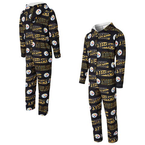 Men
s Concepts Sport Black Pittsburgh Steelers Shuffle All-Over-Print Microfleece Full-Zip Union Suit