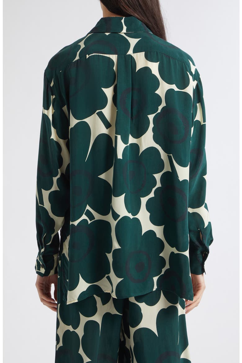 Unikko Floral Print Long Sleeve Cupro Shirt, Alternate, color, DARK GREEN LIGHT YELLOW