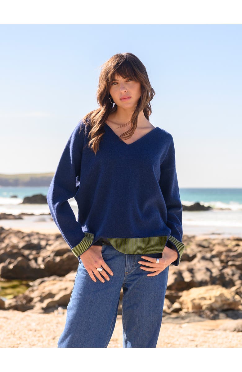 Celtic & Co. Ponte V-Neck Sweater, Alternate, color, Navy / Fennel