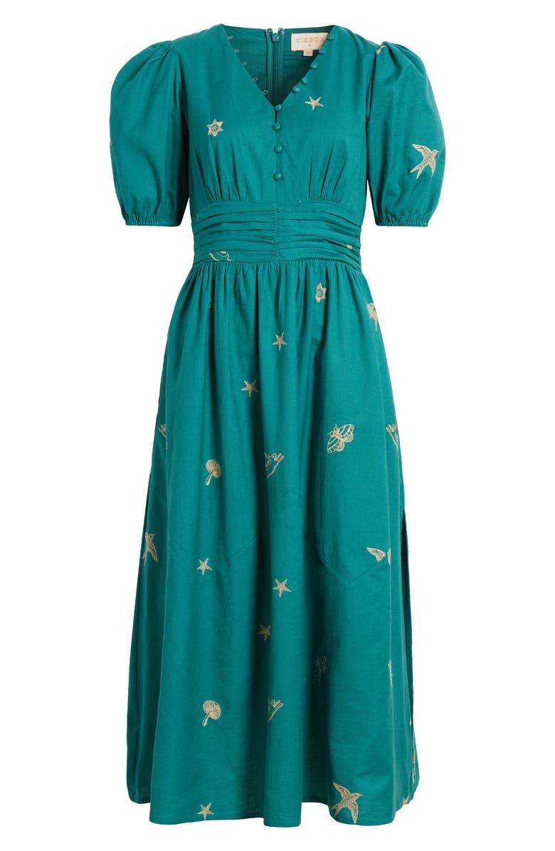 CIEBON Lexi Embroidered Puff Sleeve Cotton Dress, Alternate, color, 