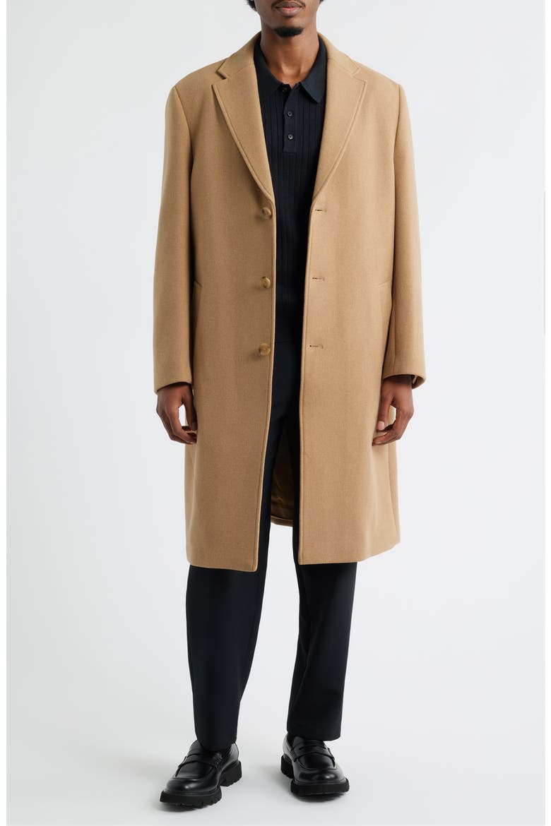 Wool Blend Melton Overcoat, Main, color, TAN TIGER
