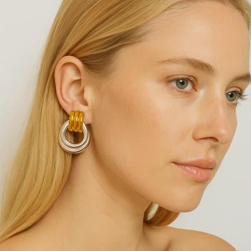 Hollywood Sensation Luna Link Mixed Metal Two Tone Earrings In Gold