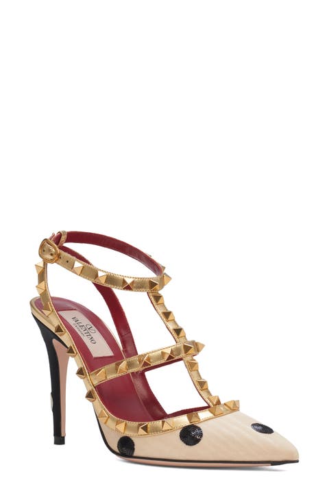 Rockstud Sequin Polka Dot Satin Ankle Strap Pump (Women)