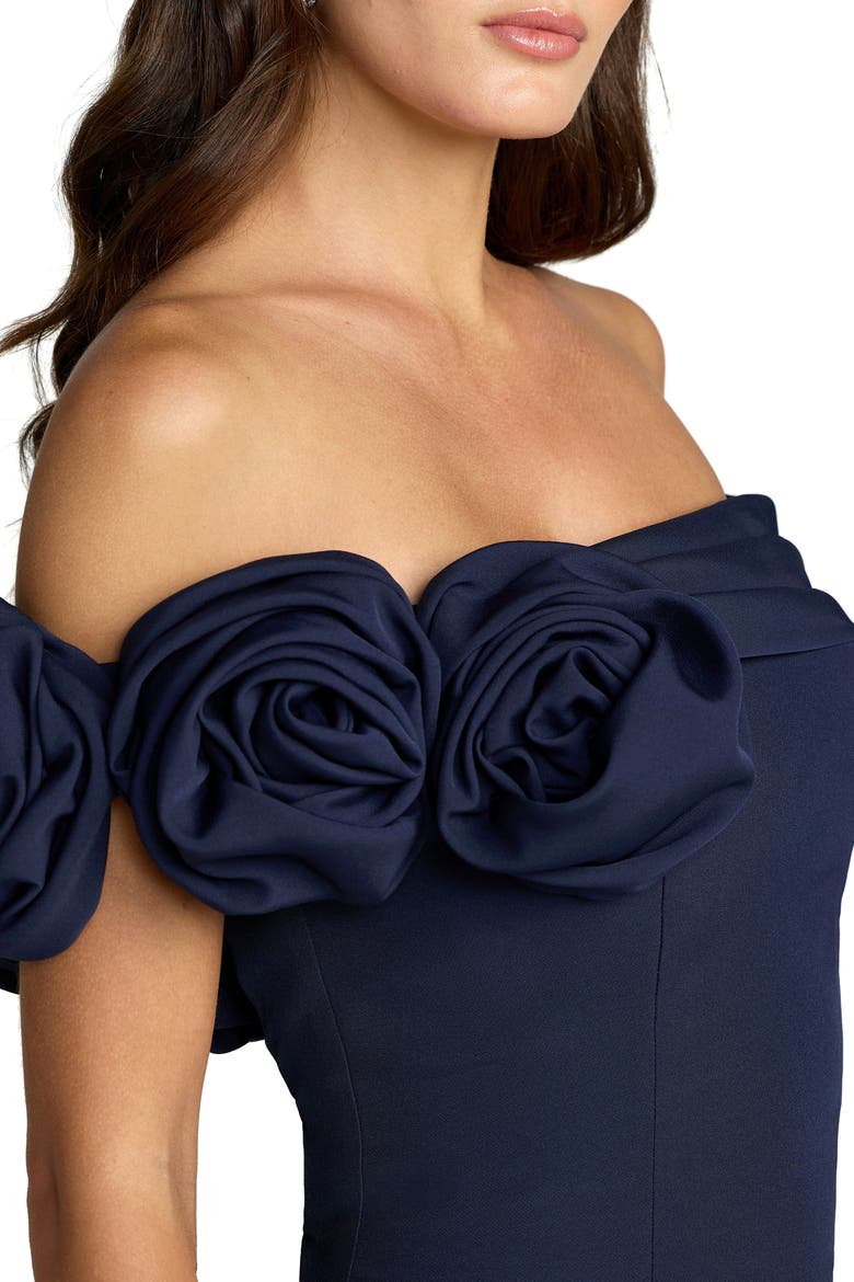 Off The Shoulder Crepe Mermaid Gown, Alternate, color, Navy