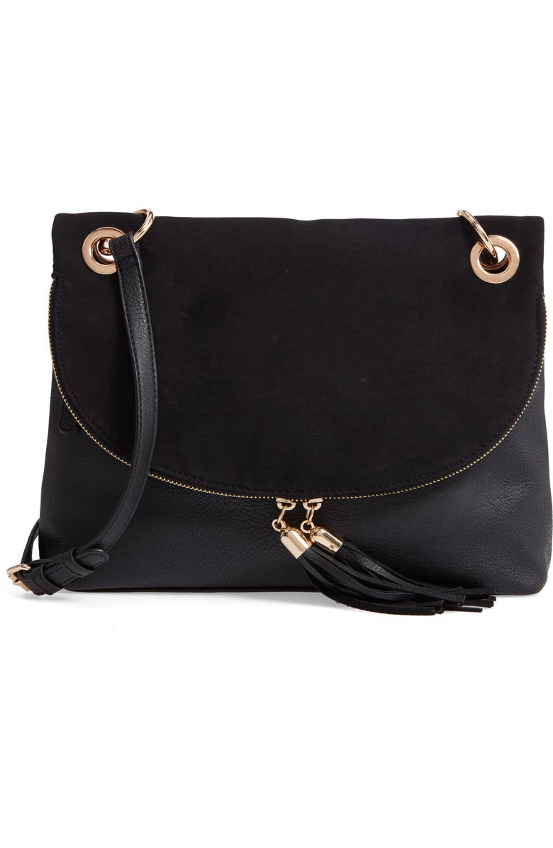 BP. Faux Leather Foldover Tassel Crossbody Bag, Main, color,