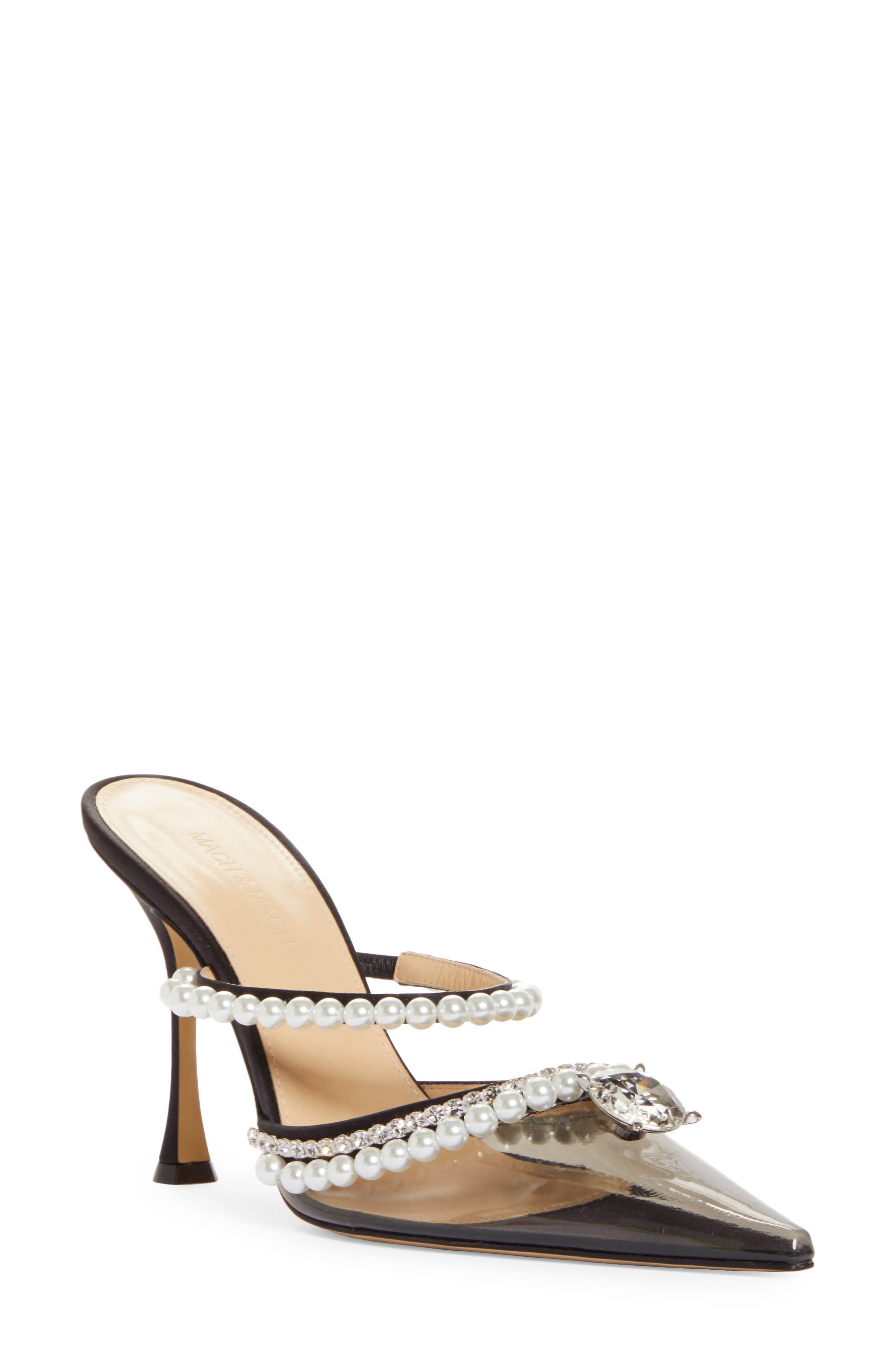 Mach & Mach Diamond of Elizabeth Imitation Pearl Pointed Toe Mule, Main, color, 