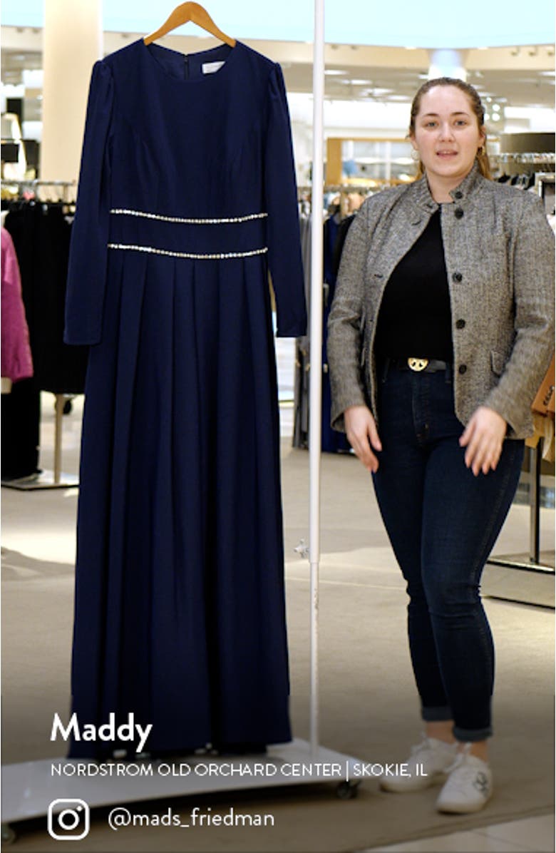 Empire Waist Long Sleeve Pleated Gown, sales video thumbnail