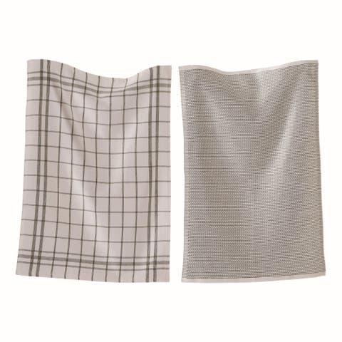 Classic Black Cotton Dishtowel Set of 2 Checked Solid