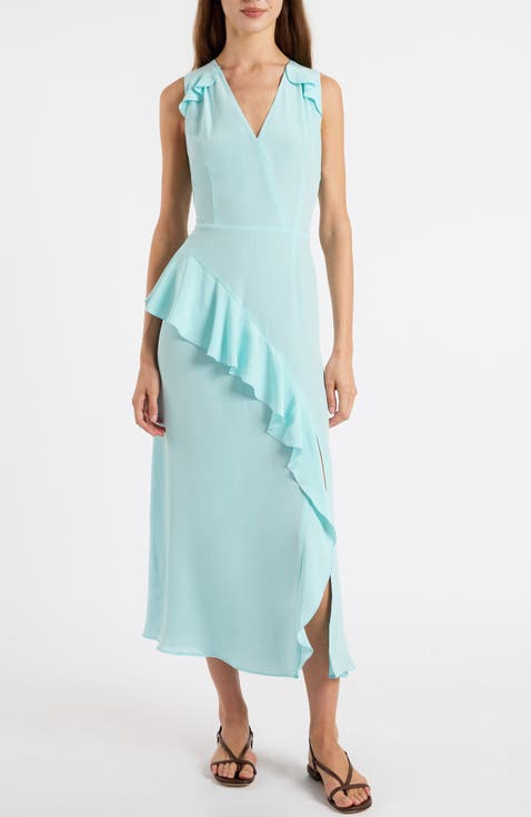 Cona Silk Midi Dress with Ruffle Panel