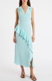 Santorelli Cona Silk Midi Dress with Ruffle Panel