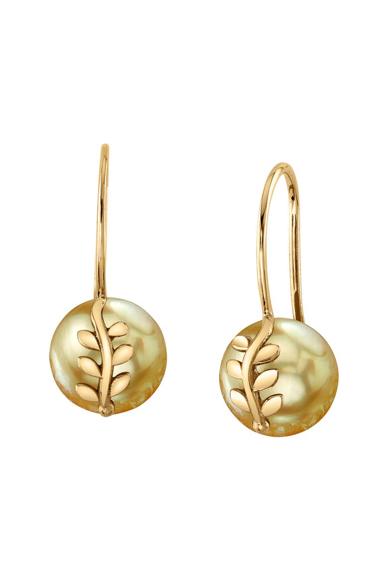 Golden South Sea Pearl Jayne Leaf Earrings, Main, color, Yellow Gold