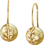The Pearl Source Golden South Sea Pearl Jayne Leaf Earrings