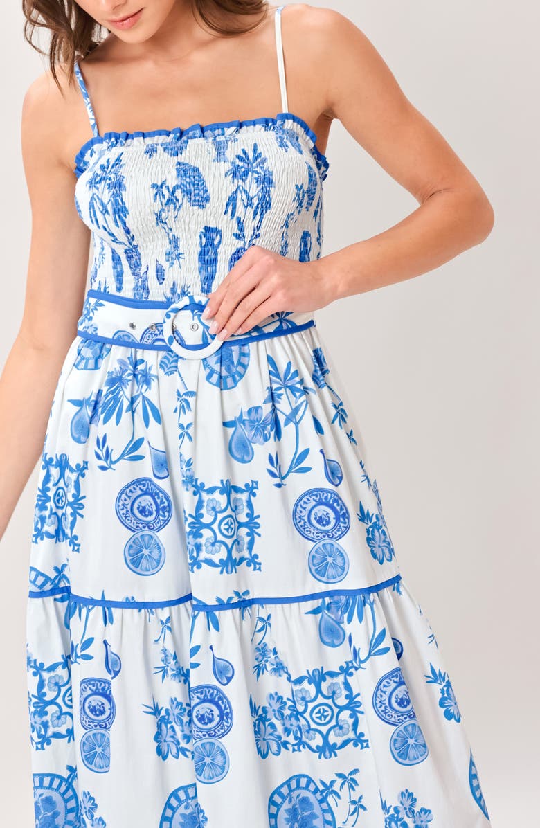 FLYING TOMATO Mixed Print Tiered Cotton Maxi Dress, Alternate, color, Ivory Blue