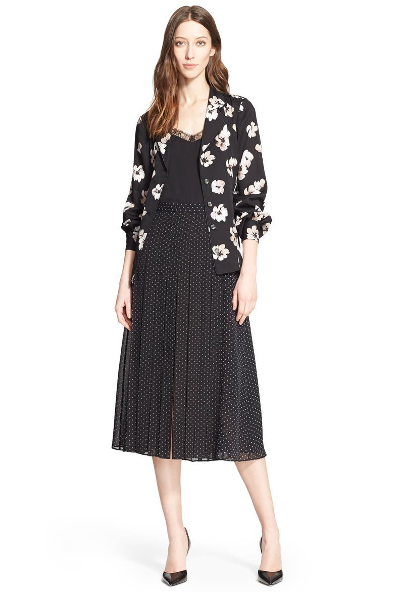 Floral Print Silk Twill Blazer, Alternate, color, BLACK FLORAL MOTIF PRINT