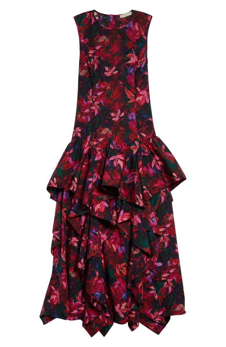 Ulla Johnson Mural Floral Ruffle Detail Cotton Dress, Alternate, color, Hibiscus