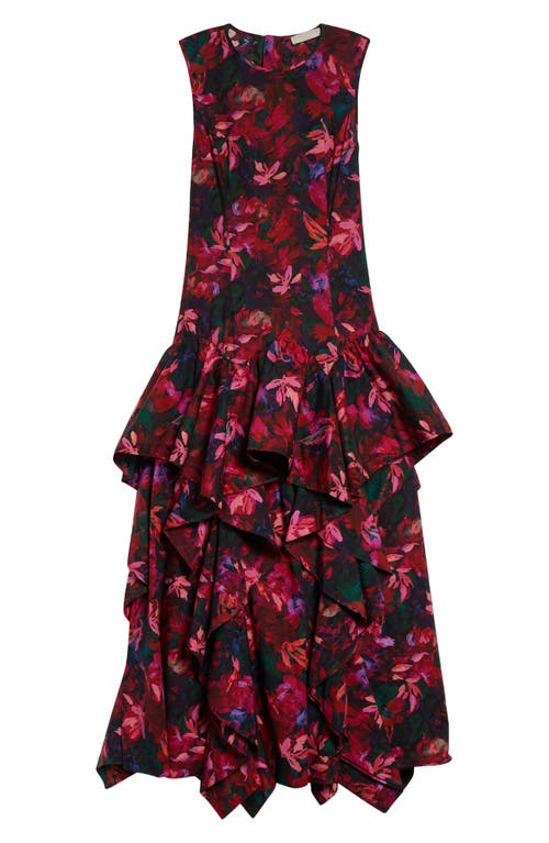 Ulla Johnson Mural Floral Ruffle Detail Cotton Dress In Hibiscus