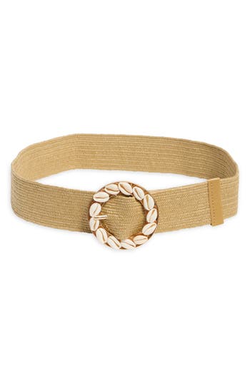 Area Stars Stretch Woven Seashell Buckle Belt In Gold