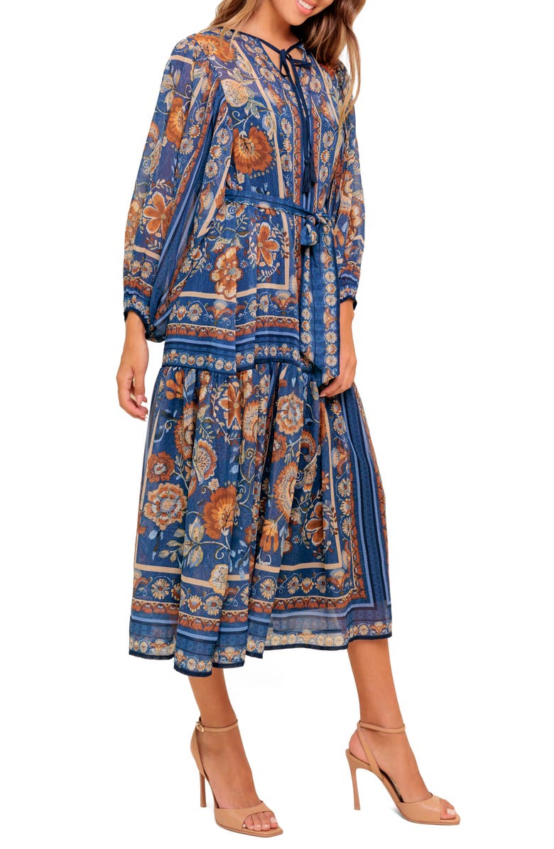 FLYING TOMATO Split Neck Long Sleeve Midi Dress, Alternate, color, Blue