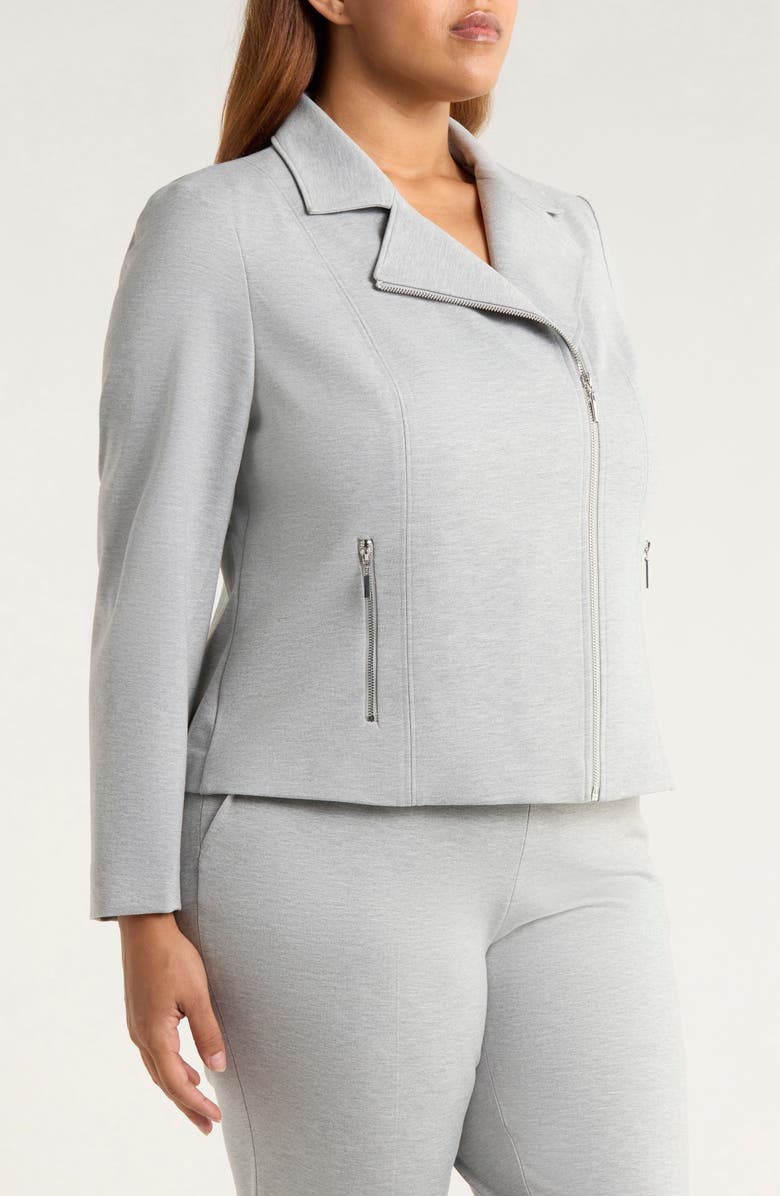 Anne Klein Moto Zip Ponte Jacket, Alternate, color, Light Heather Grey