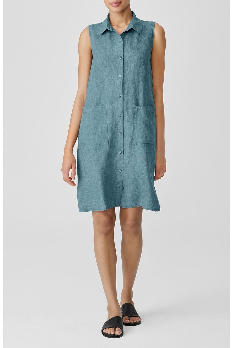 Sleeveless Organic Linen Shirtdress, Main, color, NILE