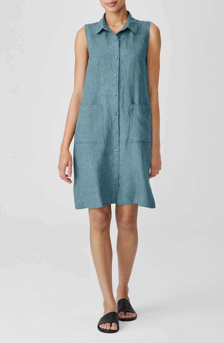 Eileen Fisher Sleeveless Organic Linen Shirtdress, Main, color,