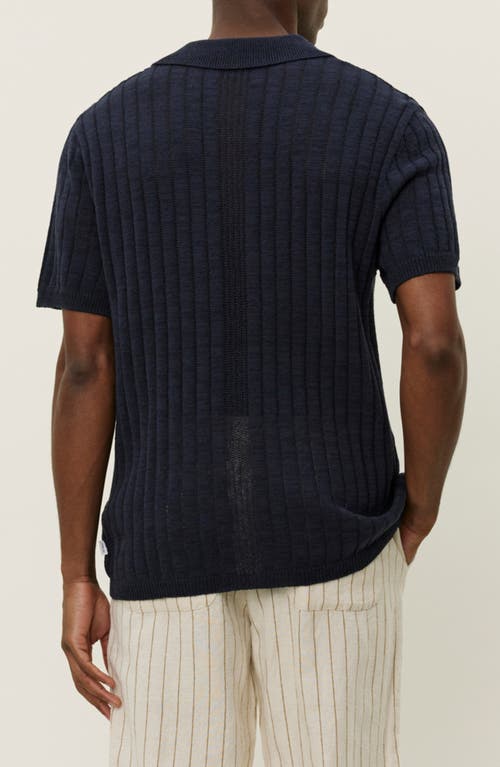 Les Deux Floyd Knit Short Sleeve Button-up Shirt In Blue