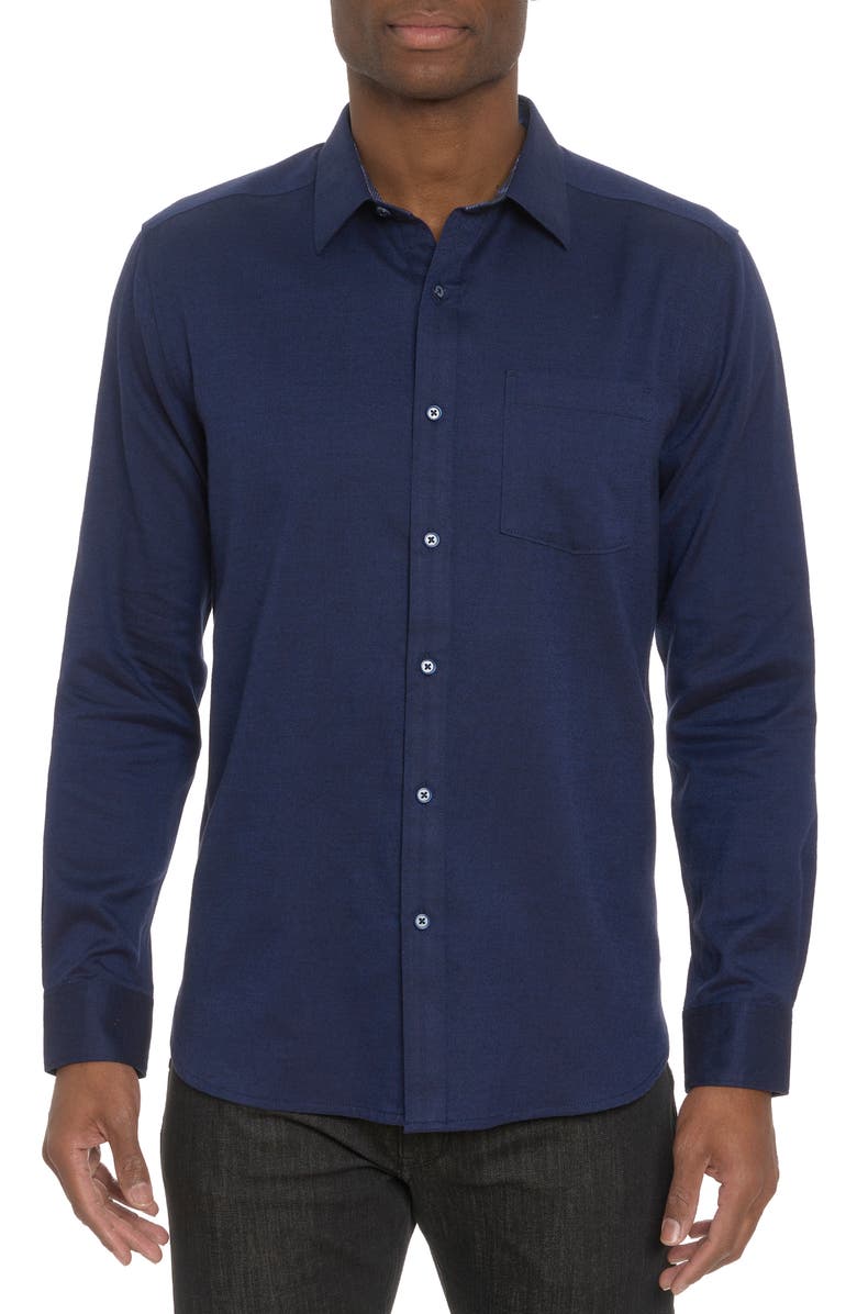 Robert Graham Santa Croce Cotton Blend Button-Up Shirt, Main, color, Indigo