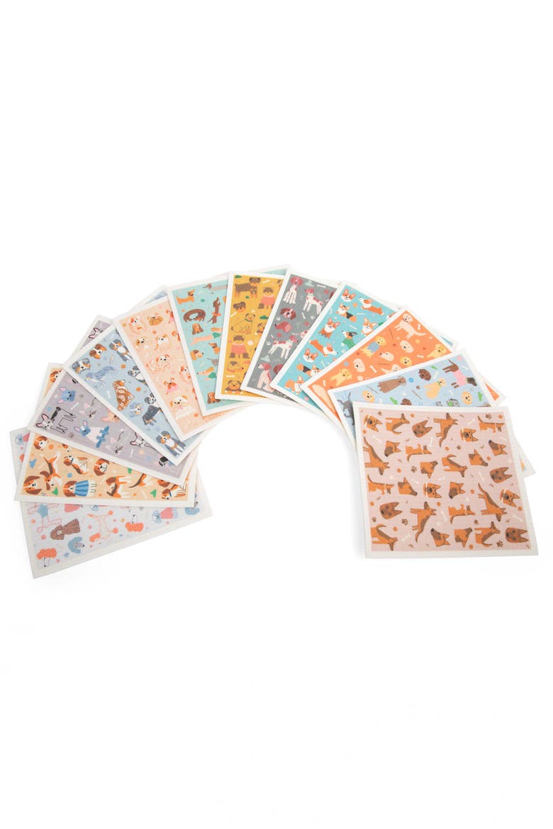 Pupper Towels 12-Pack Swedish Dish Cloths for Kitchen, Main, color, Doggie Dozen Breeds