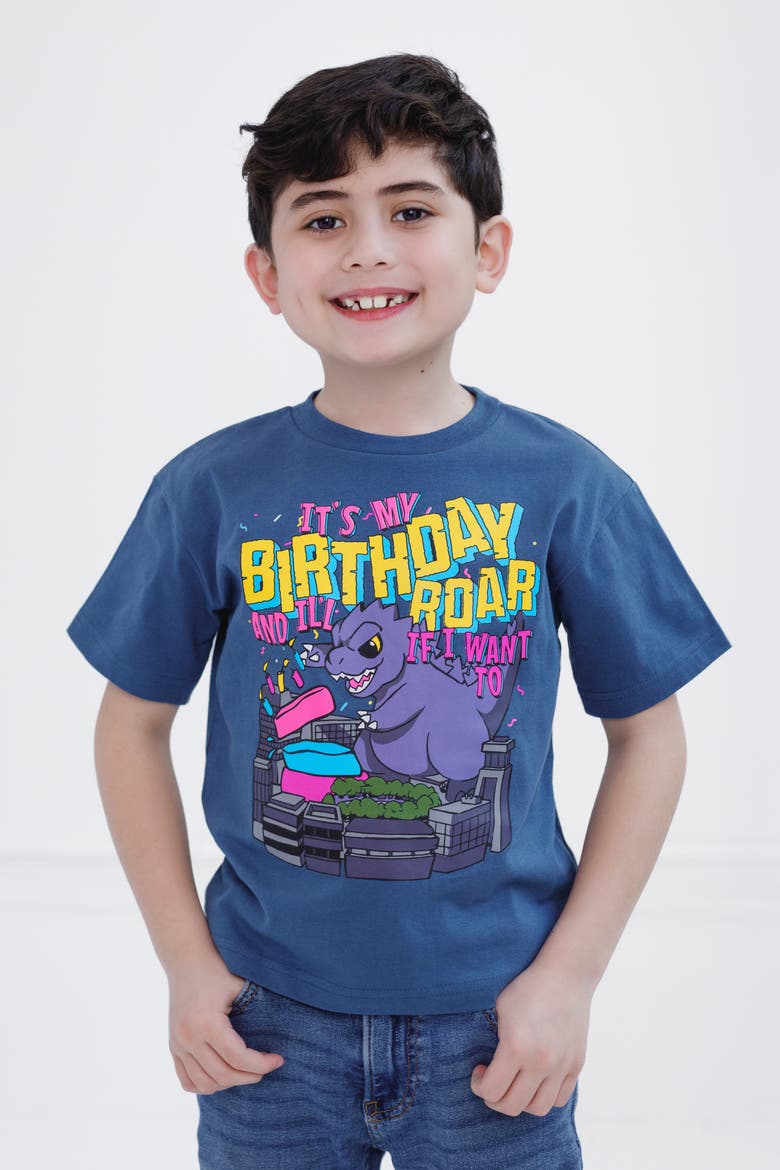 Birthday T-Shirt, Alternate, color, Dark Teal Godzilla