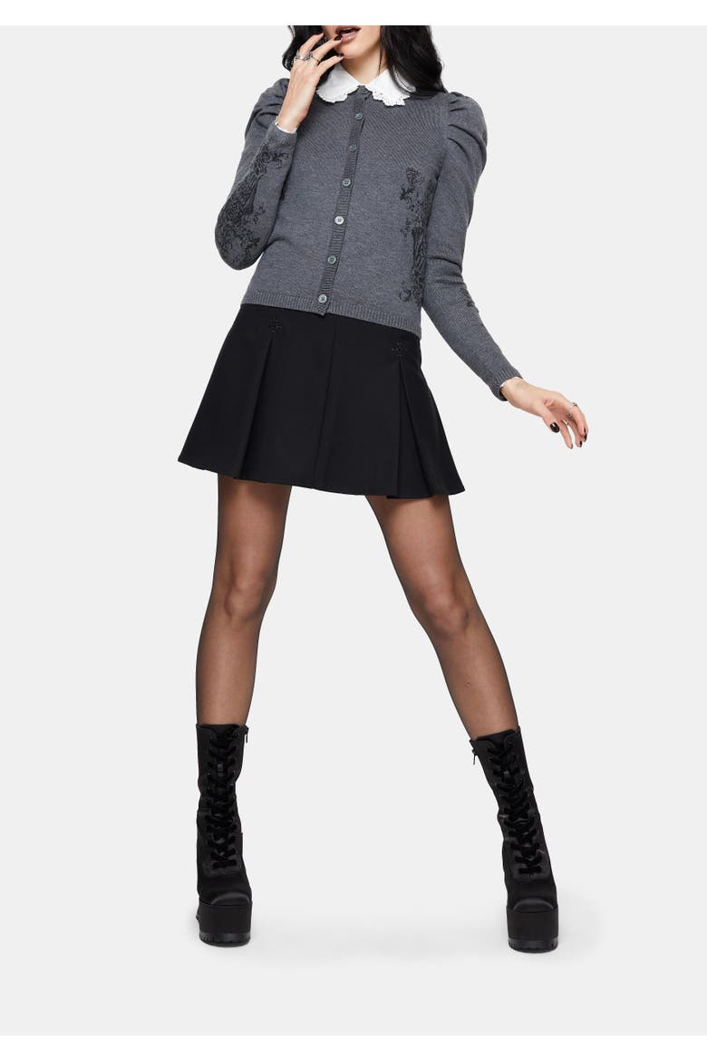 Nia Puff Sleeve Arch Knit Cardigan, Alternate, color, Grey