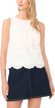 Vince Camuto Floral Embroidered Sleeveless Cotton Top