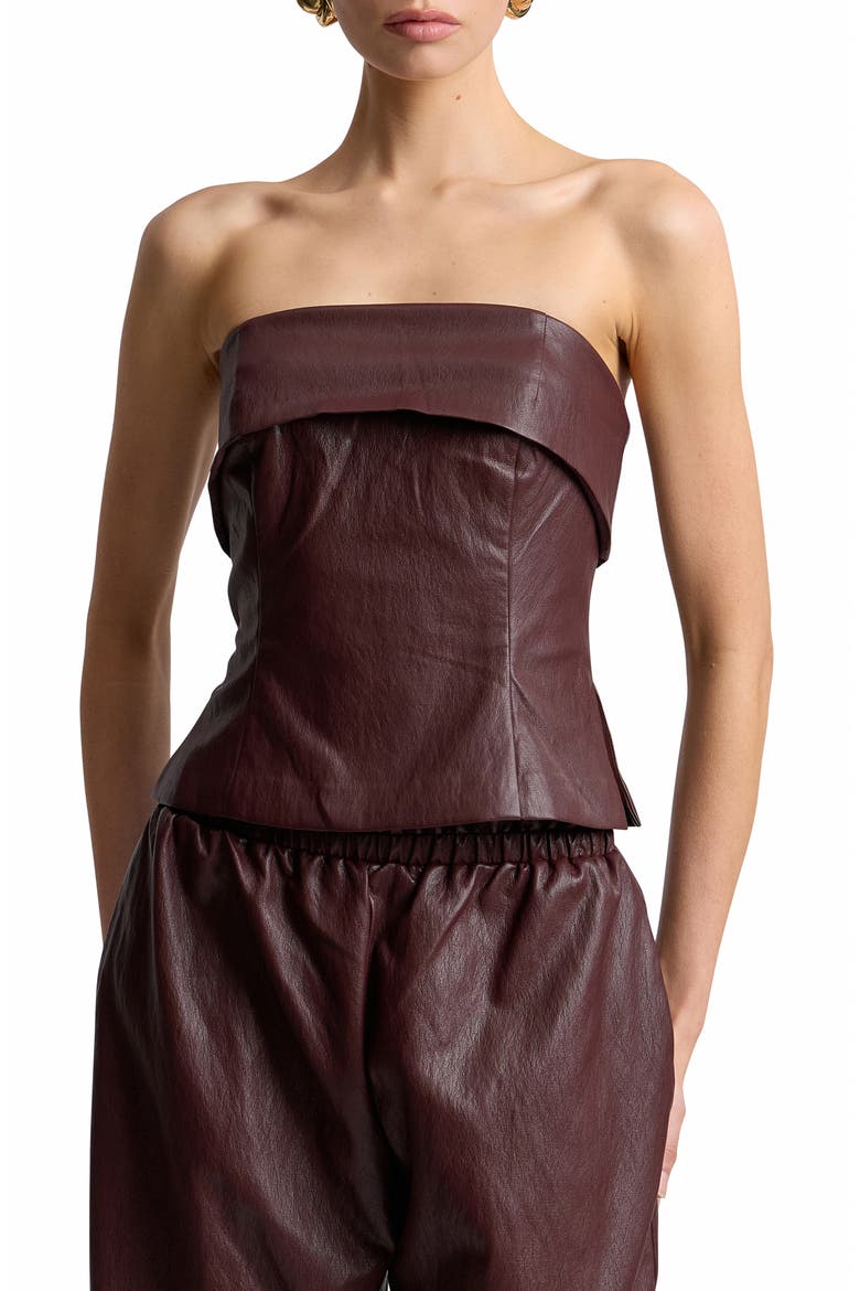 Foldover Strapless Faux Leather Top, Main, color, BORDEAUX