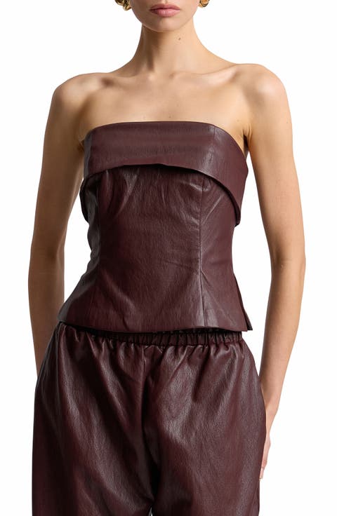 Foldover Strapless Faux Leather Top