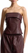 Avec Les Filles Foldover Strapless Faux Leather Top