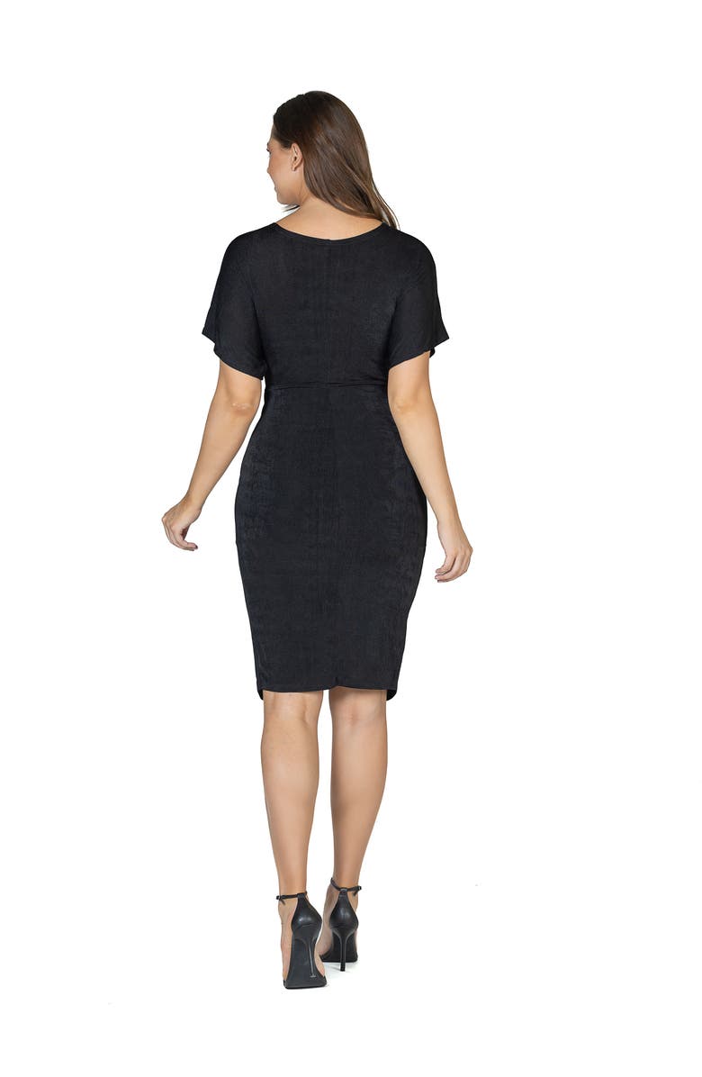 24seven Comfort Apparel Womens Short Sleeve V Neck Twist Front Split Hem Dress, Alternate, color, Black