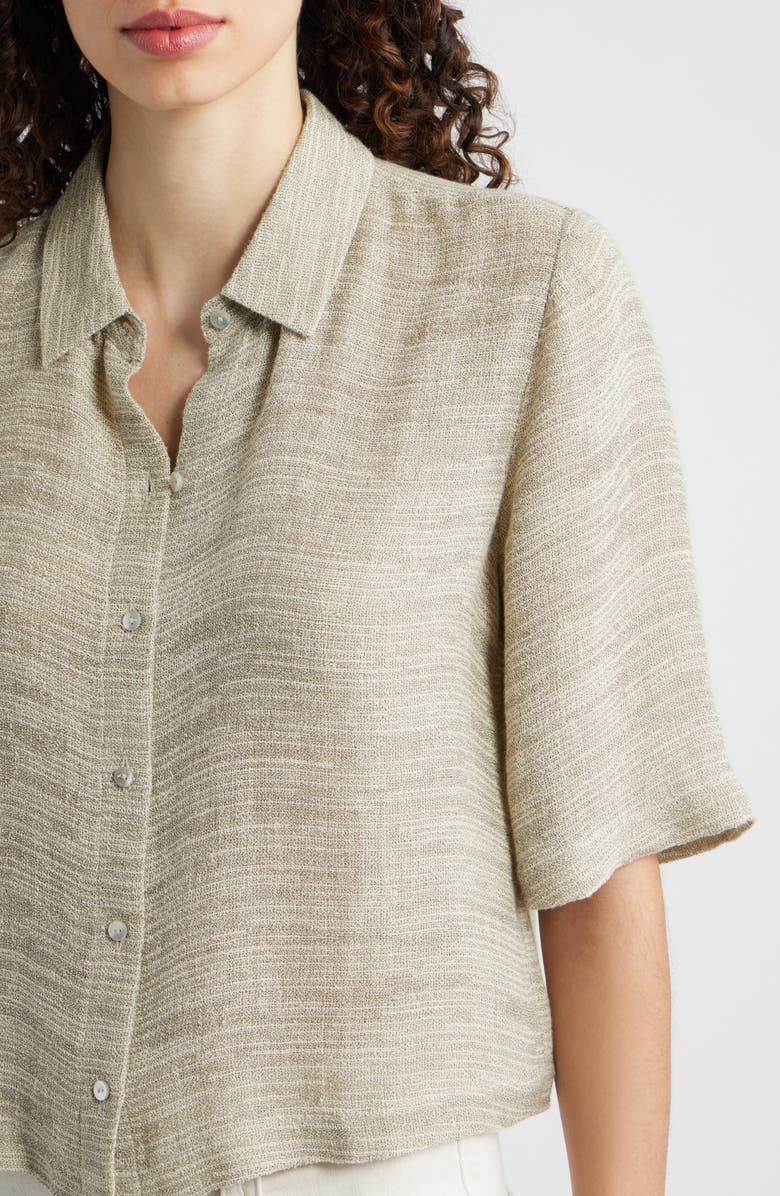 Eileen Fisher Short Sleeve Organic Linen Blend Button-Up Shirt, Alternate, color, Natural White