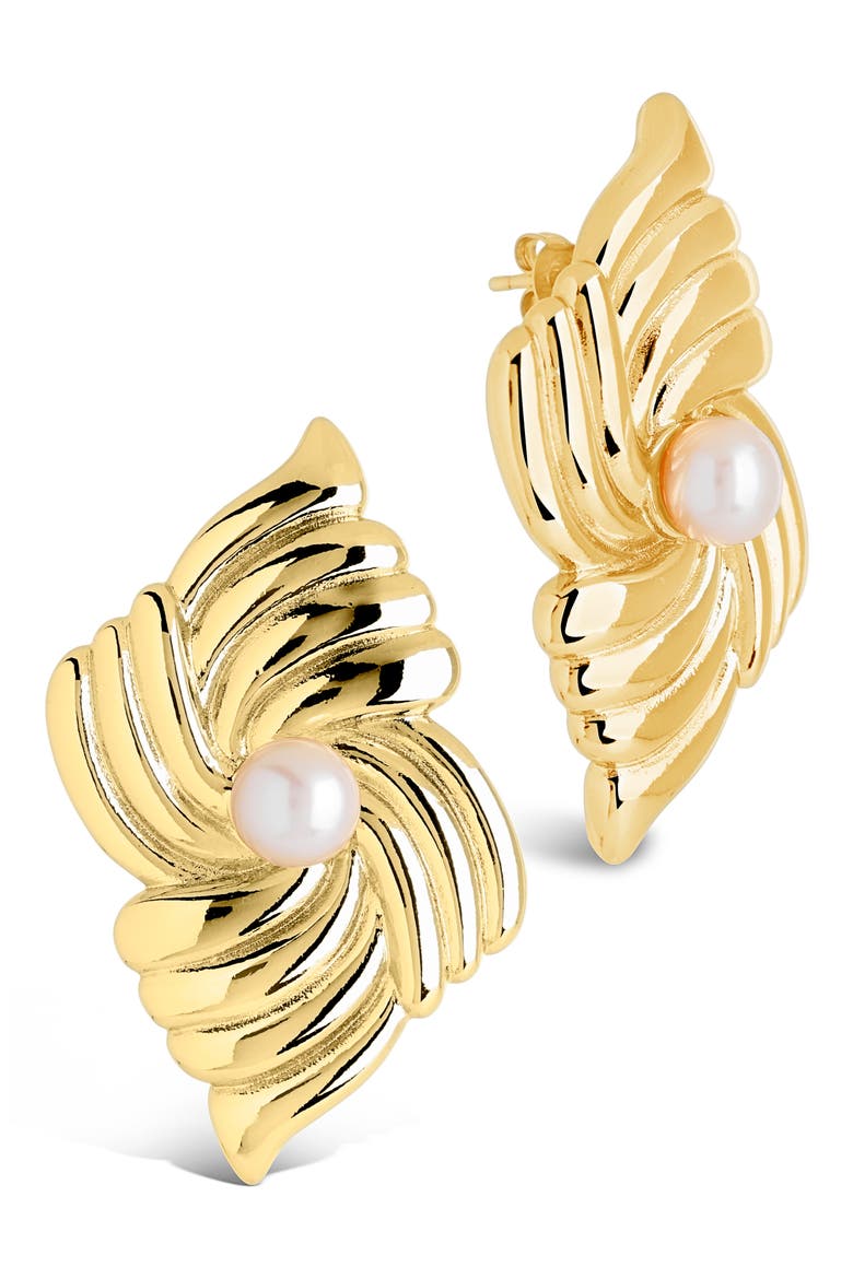 Fantaisie Genuine Pearl Post Earrings, Main, color, GOLD