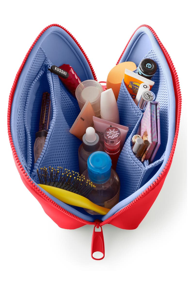 Neoprene Makeup Bag, Alternate, color, CORAL RED/ PERIWINKLE