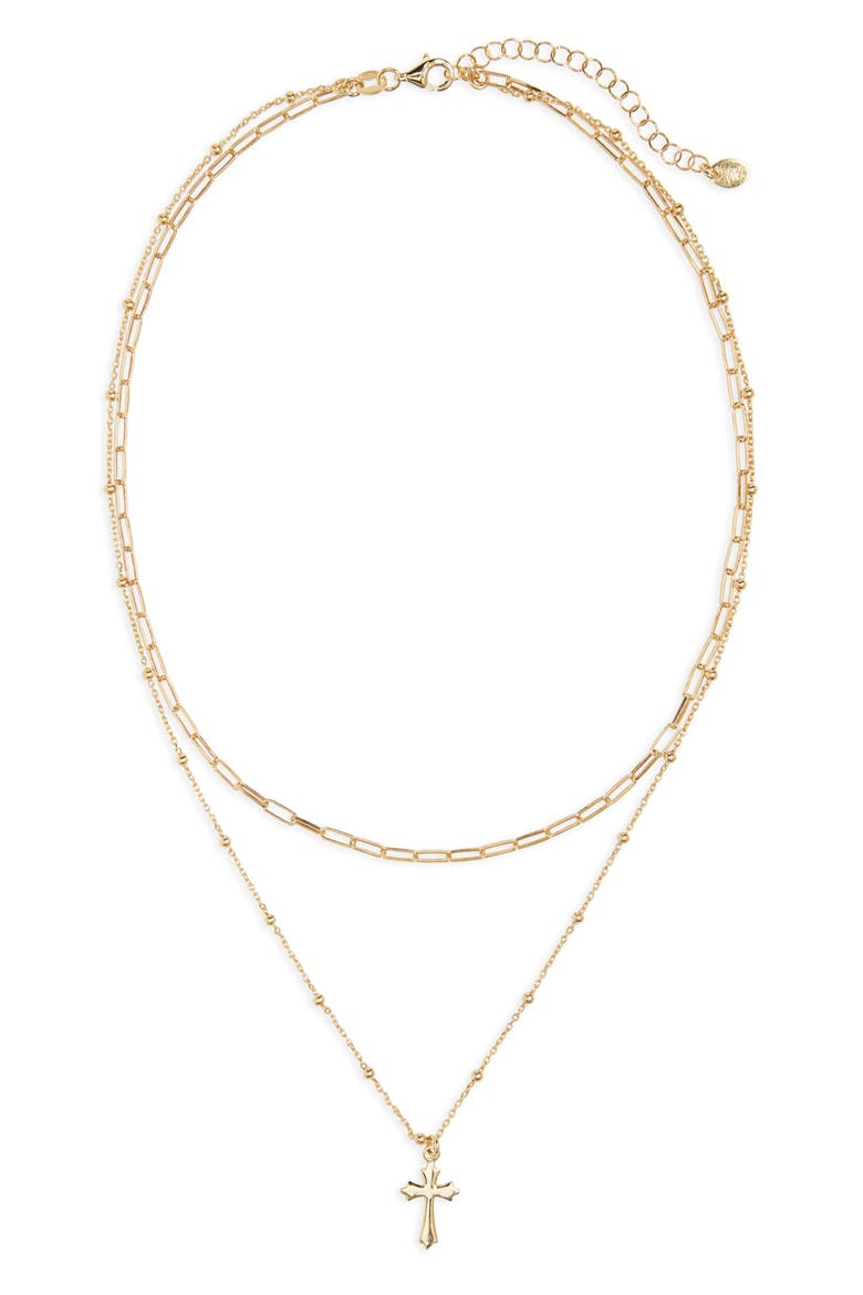 Cross Pendant Layer Necklace, Main, color, GOLD