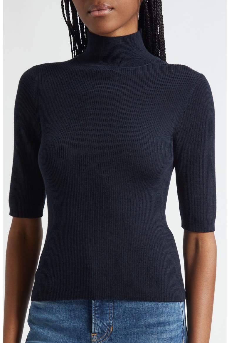 Alastair Rib Short Sleeve Merino Wool Sweater, Alternate, color, NAVY