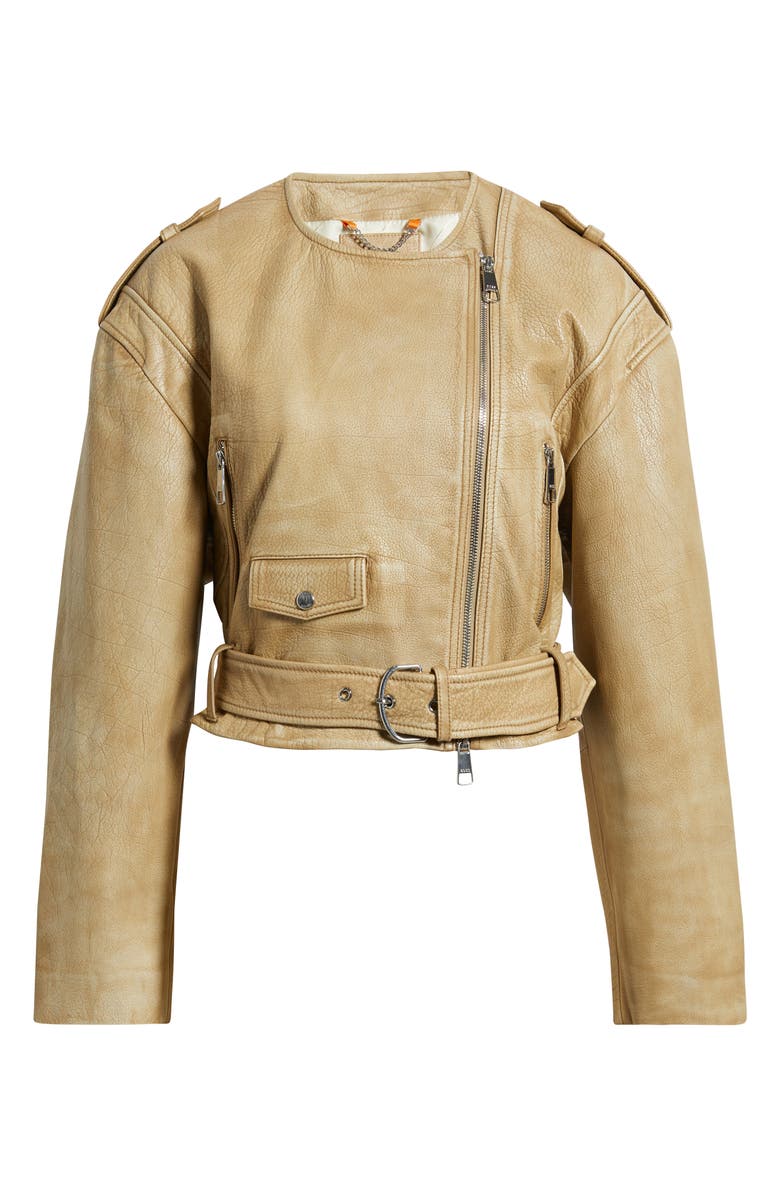 BOSS Orange Sadora Leather Biker Jacket, Alternate, color, 