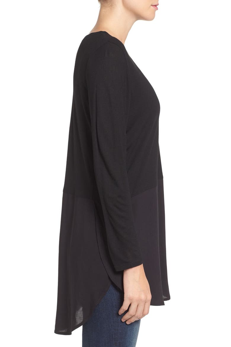 Mixed Media V-Neck Tunic, Alternate, color, RICH BLACK