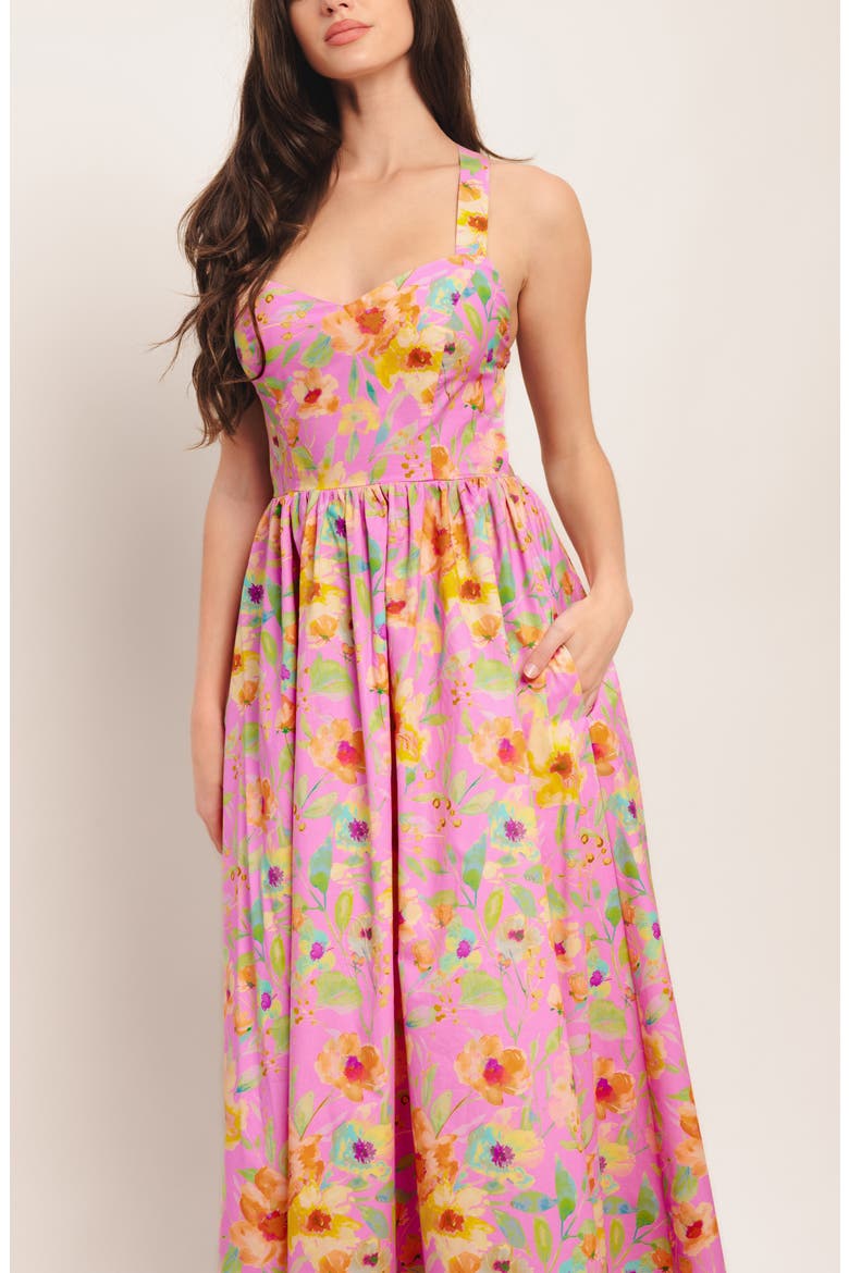 Print Open Back Midi Dress, Alternate, color, PINK